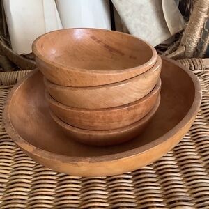 Vintage Boho Nevco Wood Salad Serving Set Bowls